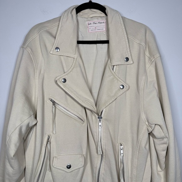 We The Free Free People Cream Cotton Moto Jacket Size M - Picture 2 of 8